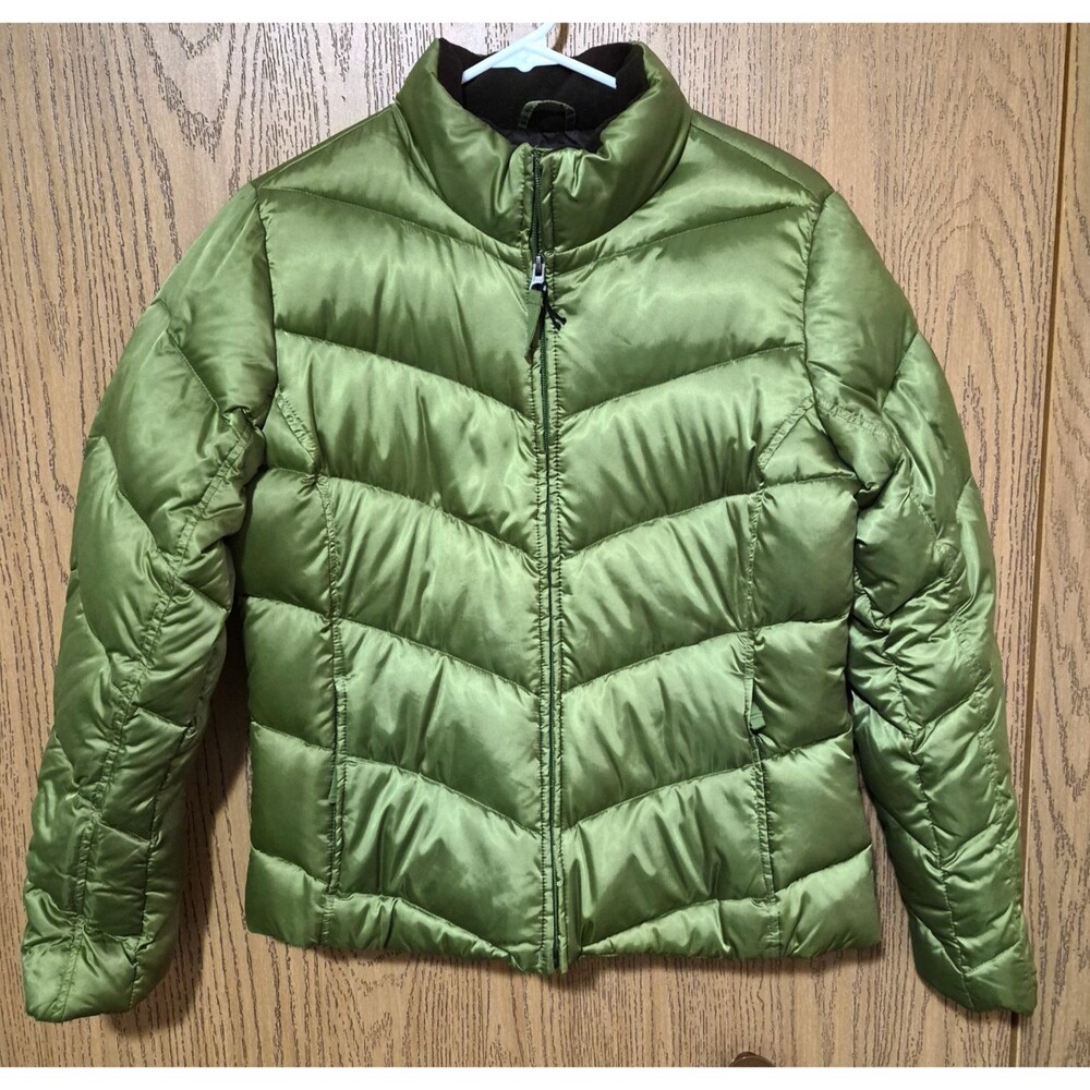 Eddie Bauer Women's Down Lime Green Zip Up Warm Winter Puffer Jacket Size M